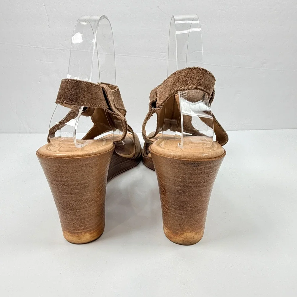 Sophia Milano Womens 40 Wedge Sandals Brown Suede Leather Made In Italy Chic